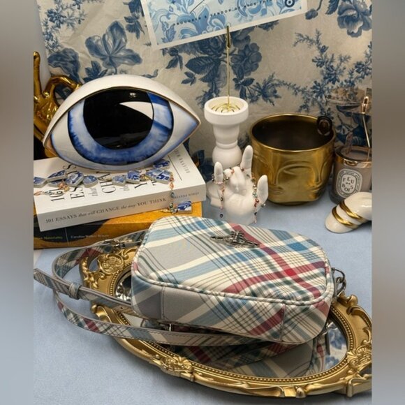 🆕 VIVIENNE WESTWOOD 🧿 NWOT Anna Camera Bag, Red/Blue Madras Check - AUTHENTIC - Picture 12 of 14